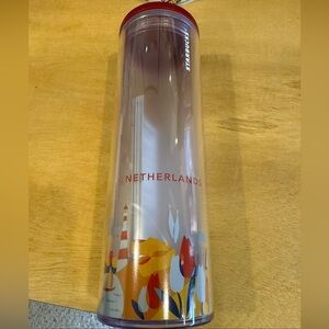 Starbucks 2023 Netherlands Tumbler with Red and Yellow Design. 16 Fl Oz.